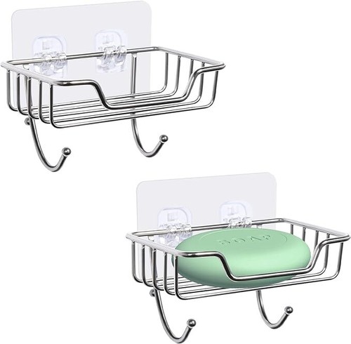 2PC Soap Dish Stainless Steel Mounted Wall Holder Bathroom Shower Basket Storage - 第 1/7 張圖片