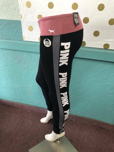 Victoria's Secret PINK Logo Yoga Flat Cotton Legging Black X-Small NWT - Picture 3 of 5