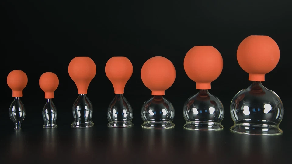 7-piece cupping set with ball 10-70 mm, cupping glass, cupping glasses original Lauschaer Glass