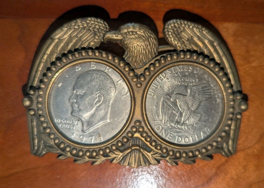 1980 Solid Brass Double Eisenhower Dollar Belt Bu… - image 1