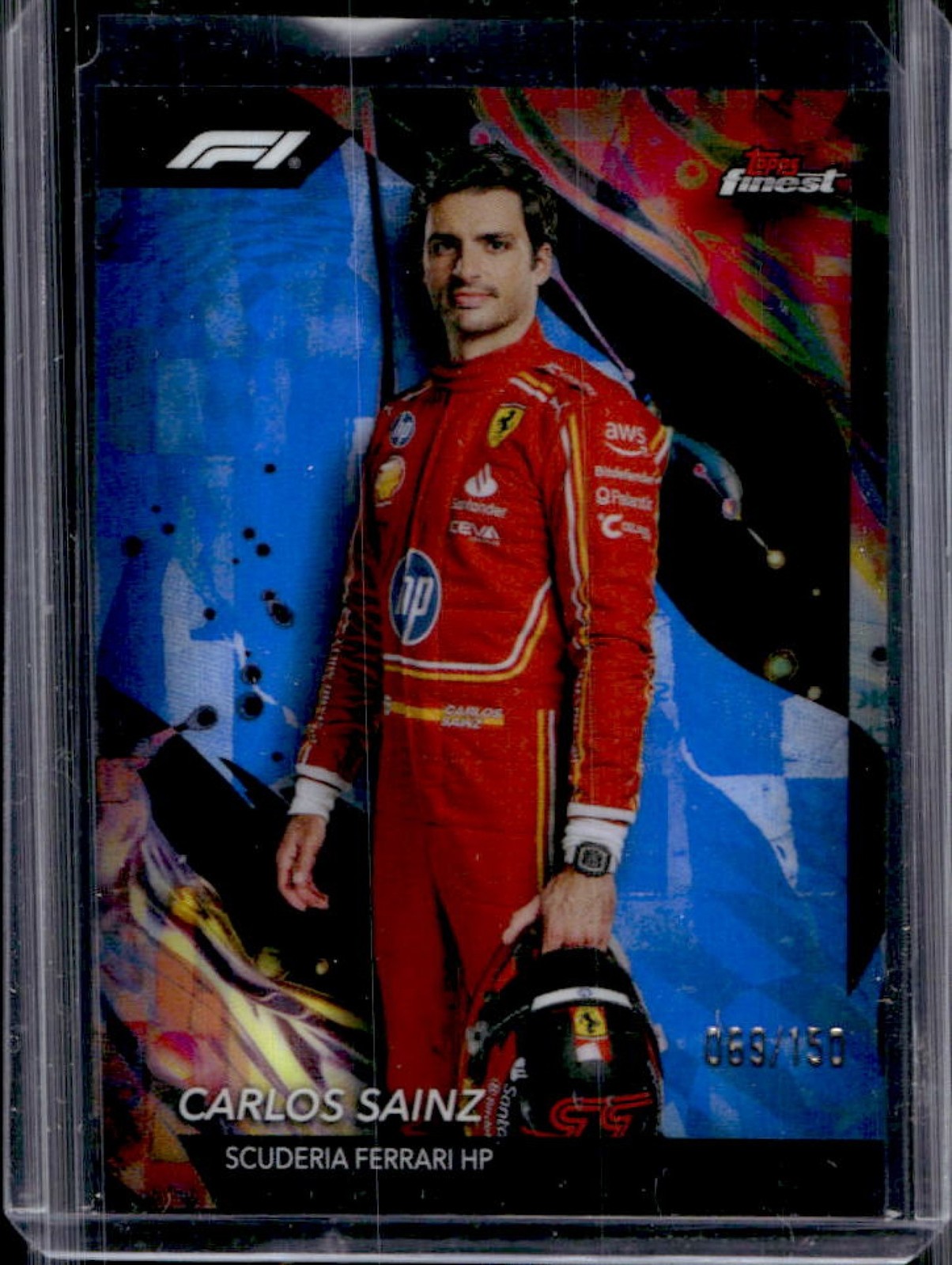 2024 Topps Finest F1 Carlos Sainz Blue Refractor Uncommon #/150