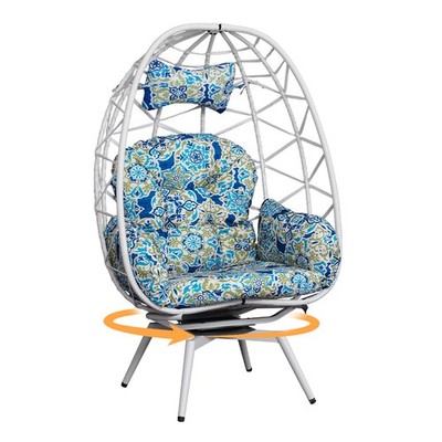 Wicker Egg Chair 360 Rotating Indoor Outdoor Handwoven Boho Basket Seat