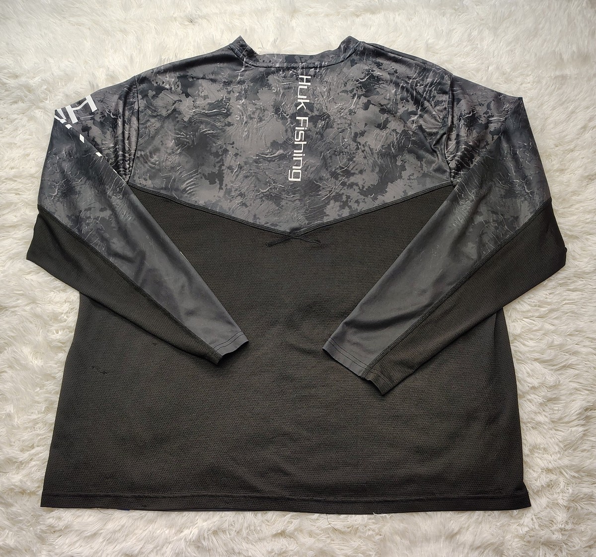 T-shirt Homme Manches Longues Huk Performance Pêche - Noir Camouflage - Taille XL