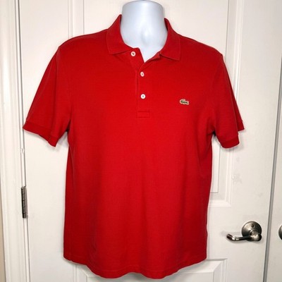 Lacoste Mens Red Short Sleeve Pique Polo Shirt Logo Stretch Size 4 M L