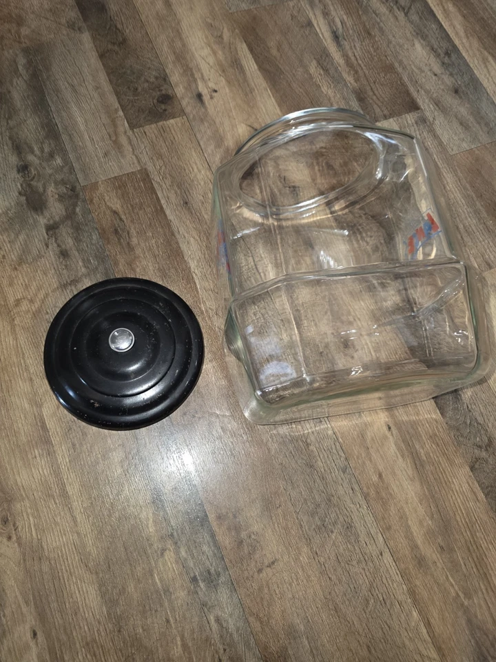 Tarro galletas de vidrio Lance vintage con tapa de metal rojo mostrador de tienda publicidad Foto 3 de 3