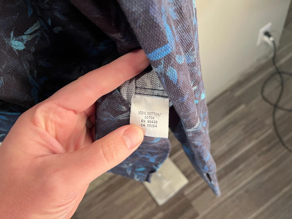 BUGATCHI Men's blue and white floral Shaped Fit long sleeve shirt XL - Image 2 of 4