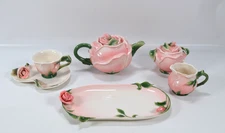 Pier 1 Imports Handpainted Pink Rose Teapot Set Cup Creamer Sugar Plates Porcela