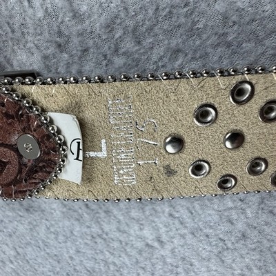 BHW Brown Leather Western Belt Womens Large Studded Iridescent Rhinestones Bling BHW Brown Leather Western Belt Womens Large Studded  main image 4