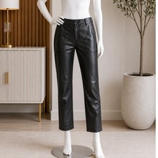 Cider Women Faux Leather Pants Black Straight Leg Seam Detail 1XL
