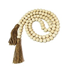 Farmhouse Beads, 59in Wood Bead Garland with Tassels, Bookshelf Decor for Tie...