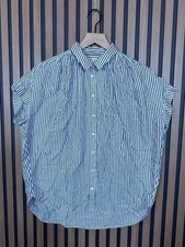 Madewell Shirt Small Womens Gray & White Stripe Cap Sleeve Boxy Button Up Collar