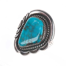 sz7.25 Vintage JD Navajo sterling silver large spiderweb turquoise ring