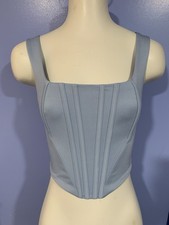 Light Blue Corset / Bustier Top with Boning, Size Small, Sleeveless, Cropped