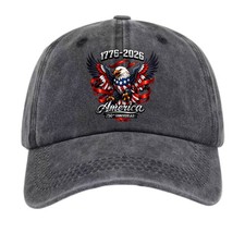 1776-2026 America 250th Anniversary Bald Eagle Patriotic Washed Baseball Cap