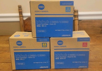 LOT OF 3 Konica Minolta Bizhub C Series Toner Set - Yellow Magenta Cyan NEW 