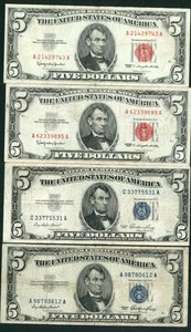 (( 4 NOTES )) $5 1953/ 1963 United States/ Silver Certificate ** CURRENCY