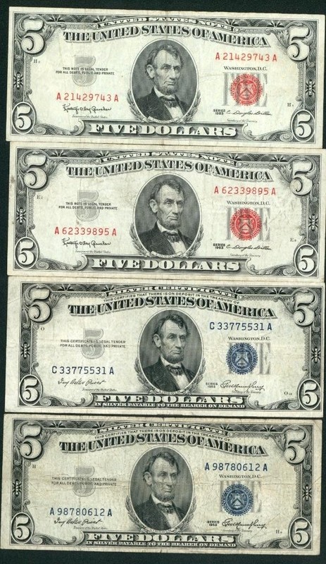 (( 4 NOTES )) $5 1953/ 1963 United States/ Silver Certificate ** CURRENCY