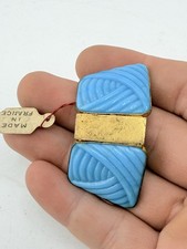 Antique Riveted Dress Or Shoe Clip Just 1 Brass Tone With Blue Glass France