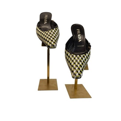 Prada Geometric Woven Mule Heels Pointed Toe Y2K Italy EU 35.5