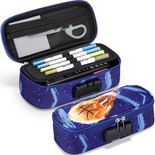 Basketball Pencil Case With Lock Boys Big Capacity Pen Box School Storage