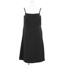 CHANEL Camisole Dress P37628 COCO-mark Charm 100%-Silk Women Size 42 Black