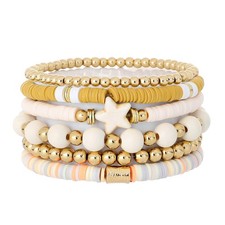 Surfer Heishi Clay Bead Bracelets for Women Bohemian Stackable Gold Plated - 07