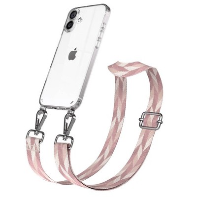 Silikon Hülle mit Band für Apple iPhone 16 Plus Cover Kette Rosa Mix - Silber
