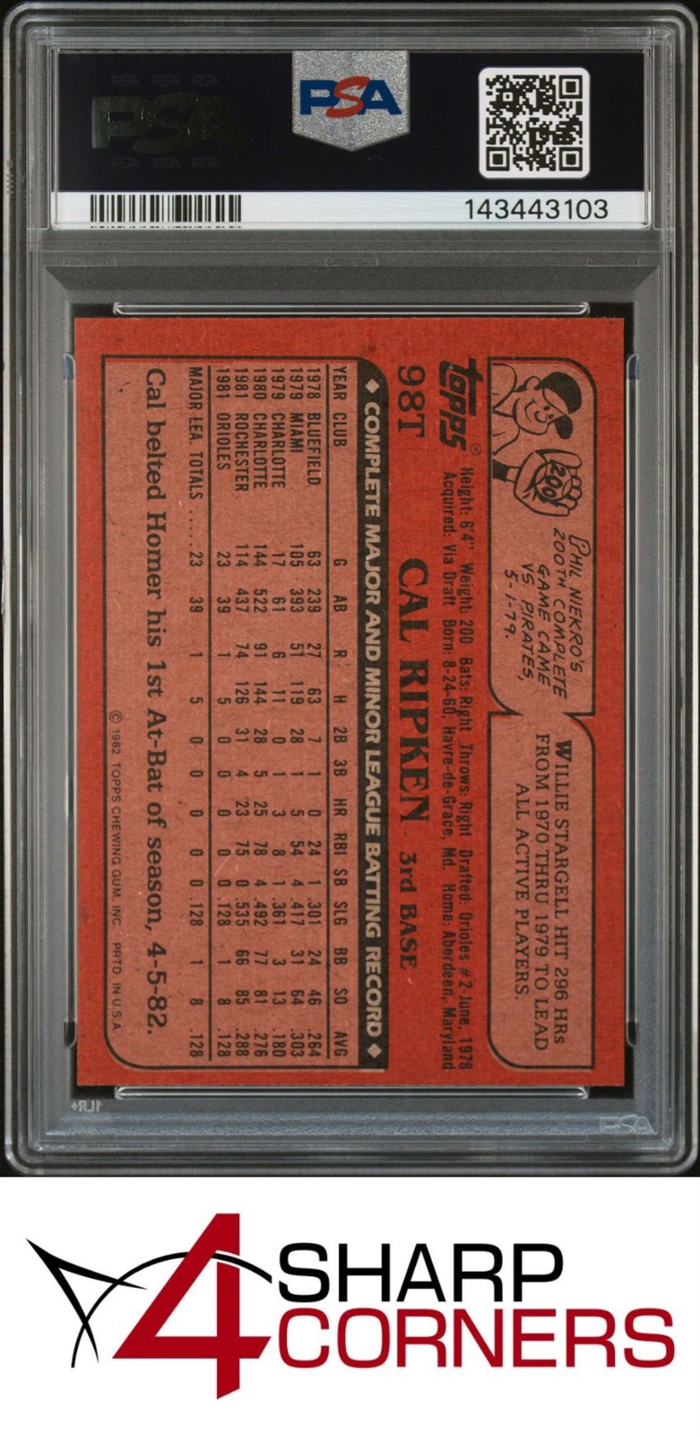 1982 TOPPS TRADED #98T CAL RIPKEN JR. RC ORIOLES HOF PSA 9 view 2