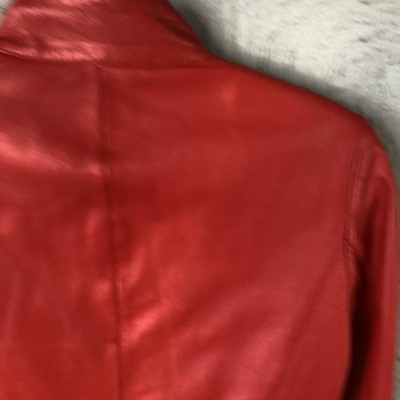 Austin Reed Jacket Womens 4 Red Leather Zip Front Stand Collar