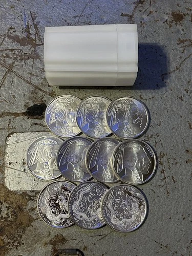 10 Coin Lot - 1 oz 999 Fine Silver Buffalo Native Dragon mixed