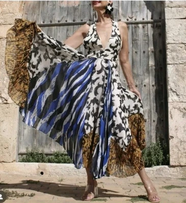 Zara Printed Pleated Midi Dress Size M 10 Multi Colour BNWT - Image 1 of 4