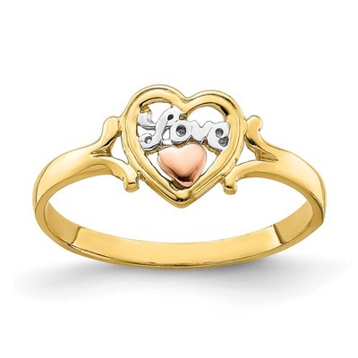 14 Karat bicolor Gold Liebe Herz Ring für Damen Größe 6