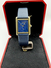 Vintage Must de Cartier Tank Mechanical Large with rare Lapis Blue Dial