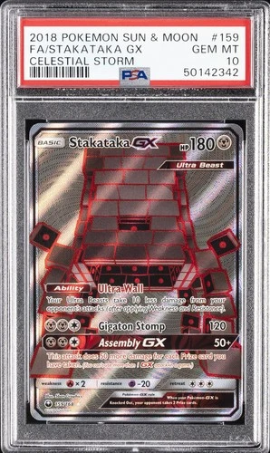 2018 POKEMON SUN & MOON CELESTIAL STORM #159 FULL ART/STAKATAKA GX PSA 10
