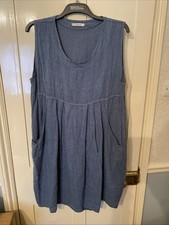 Woolovers Blue Linen Sleeveless Dress 44” Bust 41” Long With Pockets BNWOT