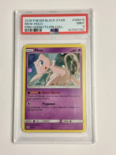 MEW 2019 Pokemon Sun & Moon Black Star Holo Promo Hidden Fates #SM215 PSA 9