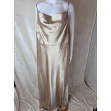 Birdy Grey Satin Cowl Neck Maxi Dress Champagne Gold Bridesmaid NWT