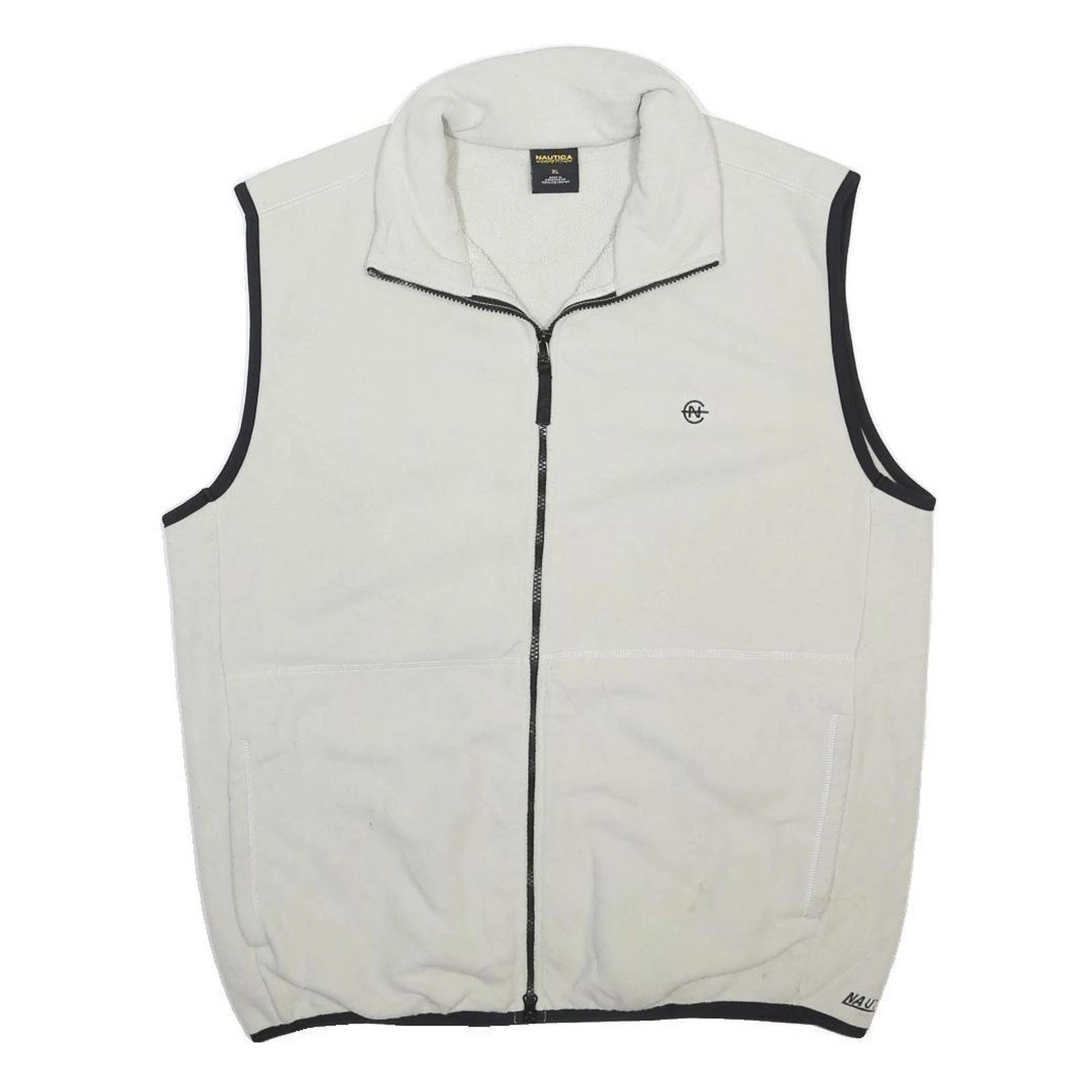 NAUTICA Mens White & Black Zip Fleece Vest XL Polyester Casual Outerwear