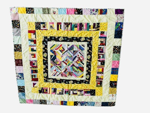 Vintage skurril Patchwork Quilt Handarbeit Boop Felix Katze bunt Blumen 58x62
