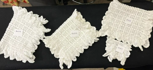 Lot of 4 Off-White Crocheted Table Runners/Dresser Scarves w/ Pineapple Ruffles