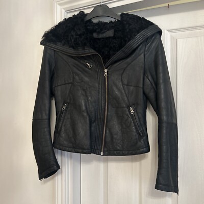 Kookai Leather Fur Coat Size UK