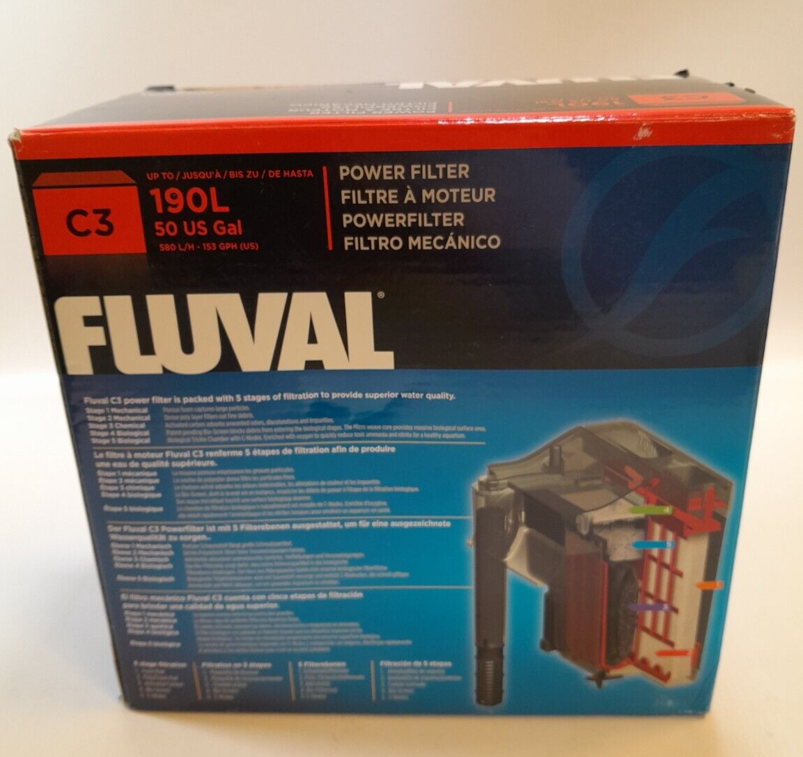 FLUVAL C3 Aquarium 5 Stage Power Filter Up To 50 Gal Fish Tank Filter