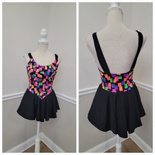 Vintage Pacific Connections Swimsuit Black Skirt Psychedelic/Neon One Piec
