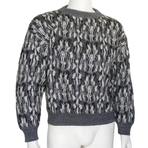 Vintage KENNINGTON Sweater, XL, 80s, Abstract waves, Black/Gray, Long sleeve - Picture 2 of 10