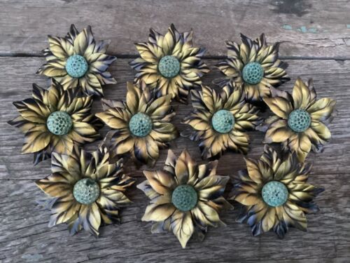 Vintage (10) Gold Metal Flower Curtain Tie Back Holders Push Pin Drapery Tacks