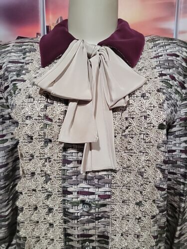 OSCAR DE LA RENTA, MISS D Vintage 2PC Blouse & Skirt 12 Lace & Velvet Trim #11 - Picture 2 of 13
