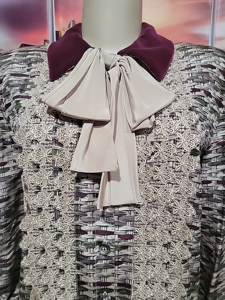 Blusa y falda vintage de 2 piezas OSCAR DE LA RENTA, MISS D 12 ribete de encaje y terciopelo #11 Foto 2 de 4