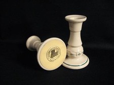 LONGABERGER POTTERY HERITAGE GREEN CANDLESTICKS - TWO - MADE IN USA