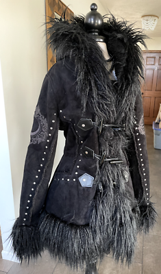 WOMEN'S KILLSTAR GOTHIC BLACK PENNY LANE STYLE COAT WITH FAUX FUR