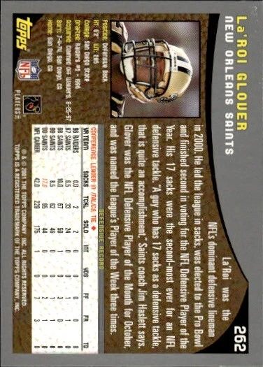 2001 Topps #262 La'Roi Glover New Orelans Saints - Image 2 of 2